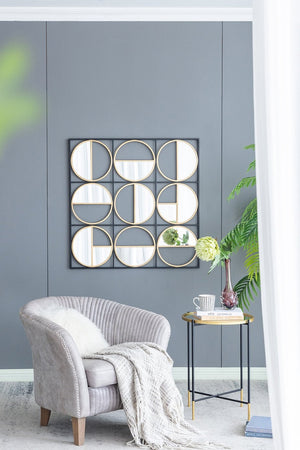 English Elm 35.6" Square Iron Beaded Wall Mirror Matte Black Finish Entryway Bedroom Accent W2078124371