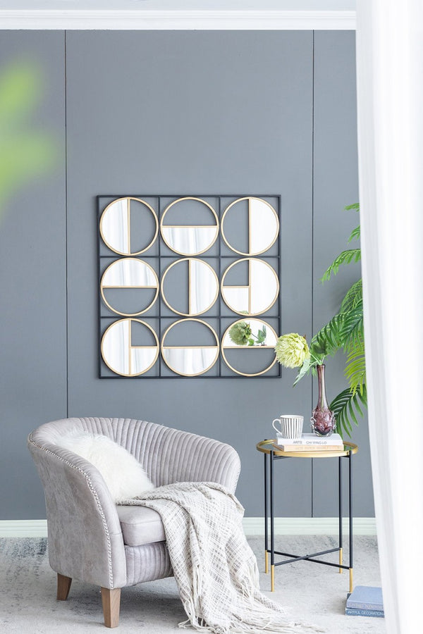 English Elm 35.6" Square Iron Beaded Wall Mirror Matte Black Finish Entryway Bedroom Accent W2078124371