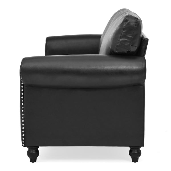 English Elm 3 Seater Pu Leather Sofa with Nail Head Trim Rolled Arms and Birch Legs W680111462