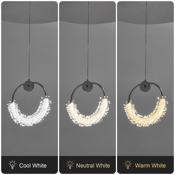 English Elm Modern Crystal Chandelier Bedside Lamp LED Pendant Light Chrome Adjustable Rod Eye‑Protecting Glow W1340124201