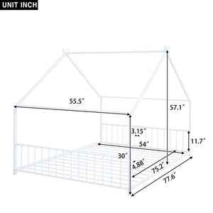 English Elm Full House Bed with Roof Canopy — Sturdy Metal Frame, Semi-Enclosed Play Loft for Kids' Sleep & Play (Full) White MF305893AAK