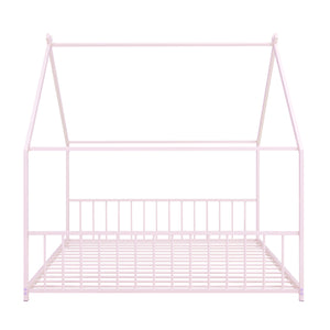 English Elm Full House Bed with Roof Canopy — Sturdy Metal Frame, Semi-Enclosed Play Loft for Kids' Sleep & Play (Full) Pink MF305893AAH