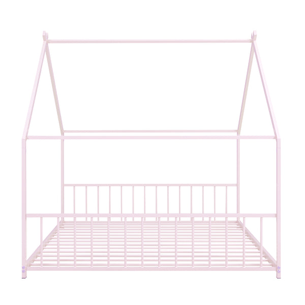 English Elm Full House Bed with Roof Canopy — Sturdy Metal Frame, Semi-Enclosed Play Loft for Kids' Sleep & Play (Full) Pink MF305893AAH