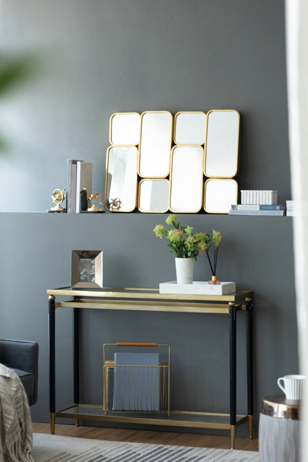 English Elm 32" Gold Iron Mosaic Wall Mirror Glam Multi Panel Grid Accent for Living Room W2078124319