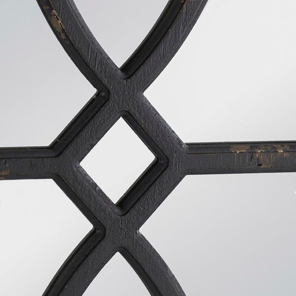 English Elm 16" Rectangular Carved Scrollwork Distressed Wood Wall Mirror Set for Entryway Decor Black W2078124316