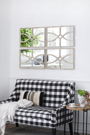 English Elm 16" Rectangular Carved Scrollwork Distressed Wood Wall Mirror Set for Entryway Decor White W2078124317