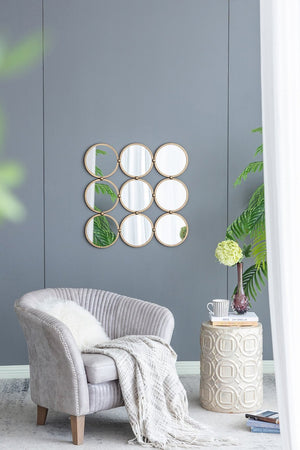 English Elm 27.2" Iron Frame Nine Ring Geometric Wall Mirror Mid-century Modern Entryway Accent W2078124364