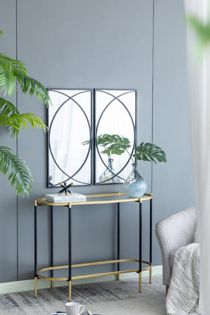 English Elm 32'' Set of 3 Iron Ring Overlay Rectangular Mirrors Black Powder Coat Gallery Wall W2078124318