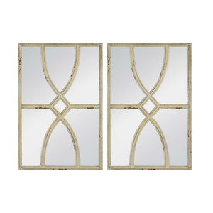 English Elm 16" Rectangular Carved Scrollwork Distressed Wood Wall Mirror Set for Entryway Decor White W2078124317