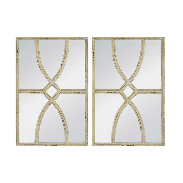 English Elm 16" Rectangular Carved Scrollwork Distressed Wood Wall Mirror Set for Entryway Decor White W2078124317