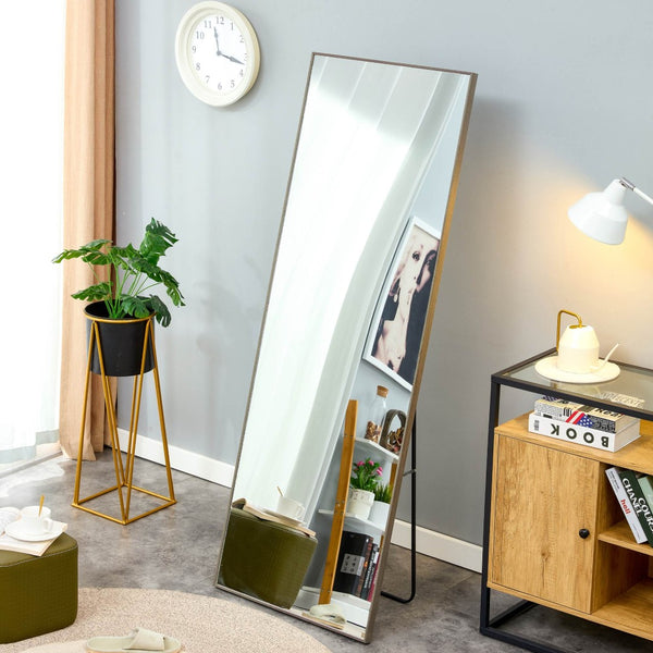 English Elm The Slim Gray Metal Frame Full Length Floor Mirror for Bedroom or Entryway Decor W1151P143478