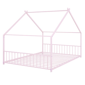 English Elm Full House Bed with Roof Canopy — Sturdy Metal Frame, Semi-Enclosed Play Loft for Kids' Sleep & Play (Full) Pink MF305893AAH