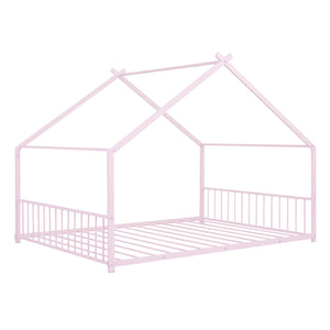 English Elm Full House Bed with Roof Canopy — Sturdy Metal Frame, Semi-Enclosed Play Loft for Kids' Sleep & Play (Full) Pink MF305893AAH