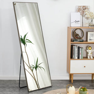English Elm The Slim Gray Metal Frame Full Length Floor Mirror for Bedroom or Entryway Decor W1151P143478