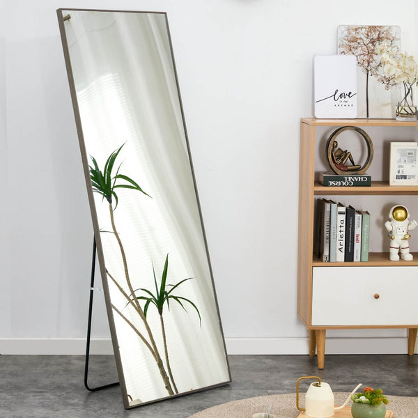 English Elm The Slim Gray Metal Frame Full Length Floor Mirror for Bedroom or Entryway Decor W1151P143478