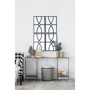 English Elm 16" Rectangular Carved Scrollwork Distressed Wood Wall Mirror Set for Entryway Decor Black W2078124316