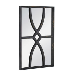 English Elm 16" Rectangular Carved Scrollwork Distressed Wood Wall Mirror Set for Entryway Decor Black W2078124316