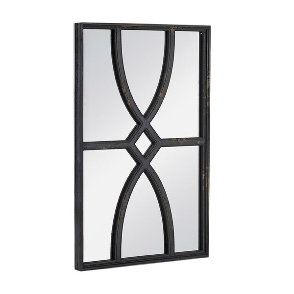 English Elm 16" Rectangular Carved Scrollwork Distressed Wood Wall Mirror Set for Entryway Decor Black W2078124316