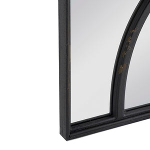 English Elm 16" Rectangular Carved Scrollwork Distressed Wood Wall Mirror Set for Entryway Decor Black W2078124316
