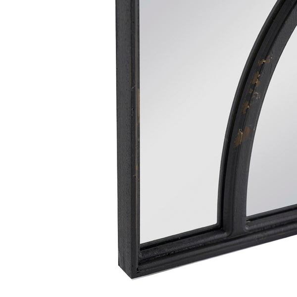 English Elm 16" Rectangular Carved Scrollwork Distressed Wood Wall Mirror Set for Entryway Decor Black W2078124316