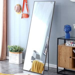 English Elm The Slim Gray Metal Frame Full Length Floor Mirror for Bedroom or Entryway Decor W1151P143478