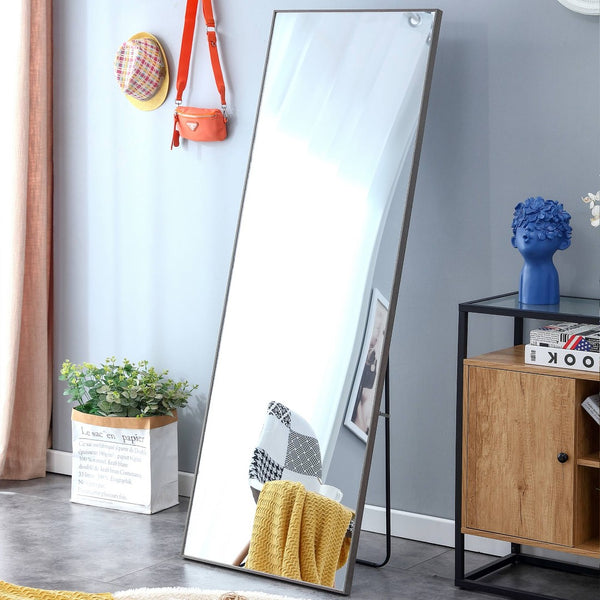 English Elm The Slim Gray Metal Frame Full Length Floor Mirror for Bedroom or Entryway Decor W1151P143478