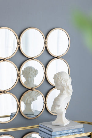 English Elm 27.2" Iron Frame Nine Ring Geometric Wall Mirror Mid-century Modern Entryway Accent W2078124364