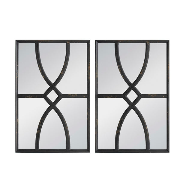 English Elm 16" Rectangular Carved Scrollwork Distressed Wood Wall Mirror Set for Entryway Decor Black W2078124316