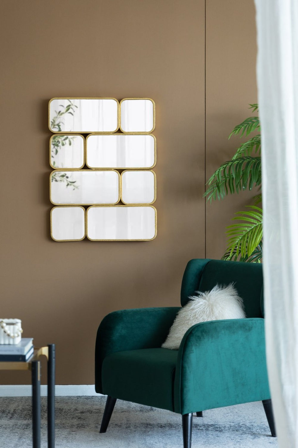 English Elm 32" Gold Iron Mosaic Wall Mirror Glam Multi Panel Grid Accent for Living Room W2078124319