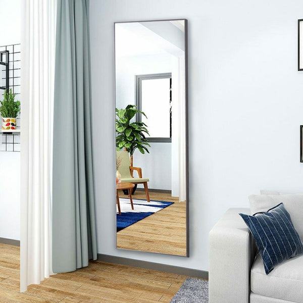 English Elm The Slim Gray Metal Frame Full Length Floor Mirror for Bedroom or Entryway Decor W1151P143478