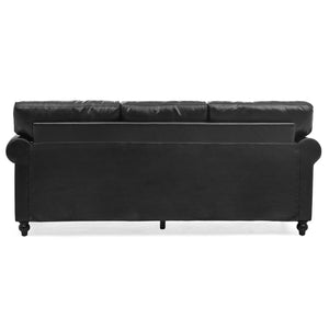 English Elm 3 Seater Pu Leather Sofa with Nail Head Trim Rolled Arms and Birch Legs W680111462