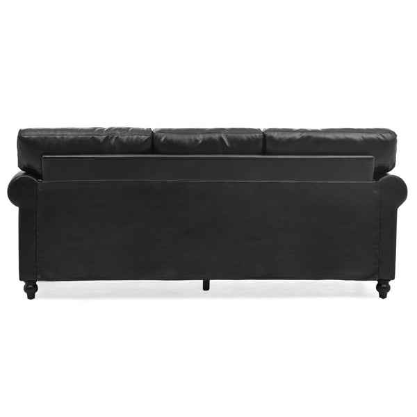 English Elm 3 Seater Pu Leather Sofa with Nail Head Trim Rolled Arms and Birch Legs W680111462