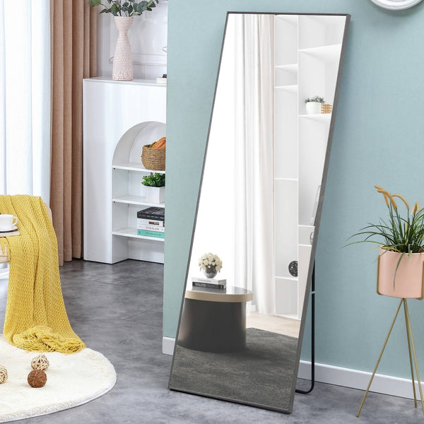 English Elm The Slim Gray Metal Frame Full Length Floor Mirror for Bedroom or Entryway Decor W1151P143478