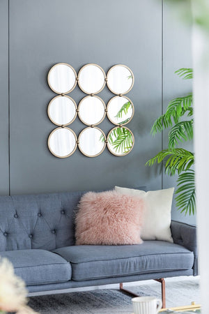 English Elm 27.2" Iron Frame Nine Ring Geometric Wall Mirror Mid-century Modern Entryway Accent W2078124364
