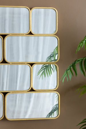 English Elm 32" Gold Iron Mosaic Wall Mirror Glam Multi Panel Grid Accent for Living Room W2078124319