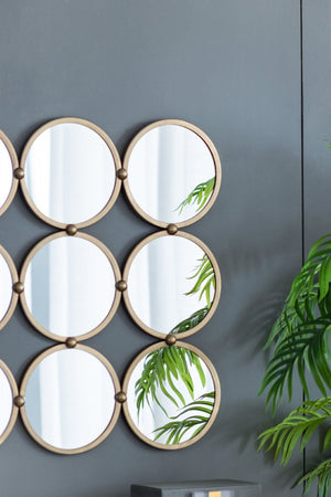 English Elm 27.2" Iron Frame Nine Ring Geometric Wall Mirror Mid-century Modern Entryway Accent W2078124364