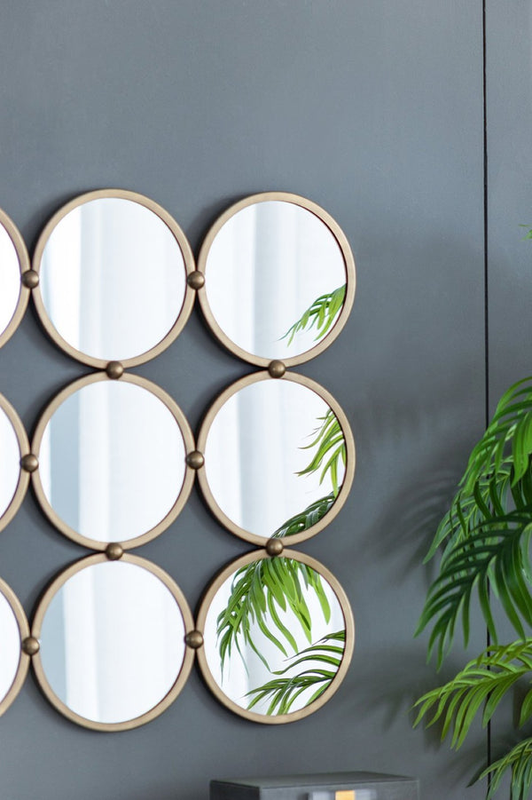 English Elm 27.2" Iron Frame Nine Ring Geometric Wall Mirror Mid-century Modern Entryway Accent W2078124364