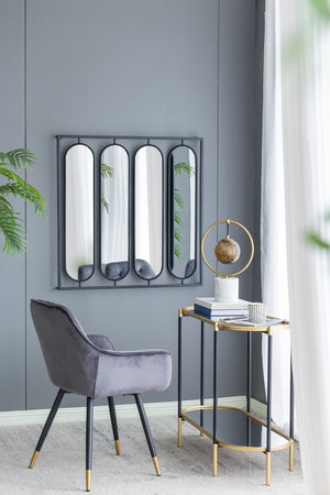 English Elm 36" Iron Square Frame Wall Mirror with Four Swivel Oval Panels Matte Black Finish W2078124365