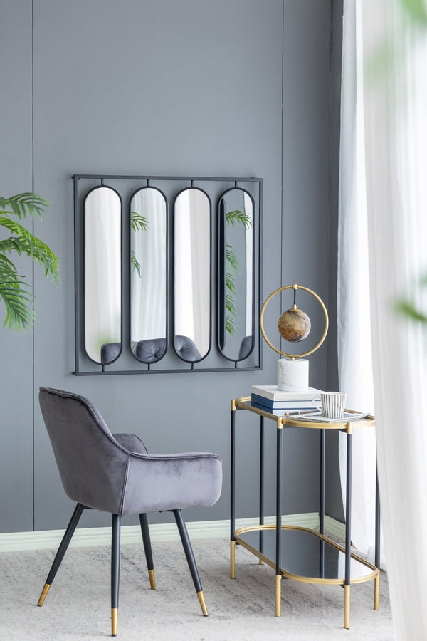 English Elm 36" Iron Square Frame Wall Mirror with Four Swivel Oval Panels Matte Black Finish W2078124365