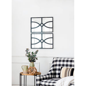 English Elm 16" Rectangular Carved Scrollwork Distressed Wood Wall Mirror Set for Entryway Decor Black W2078124316