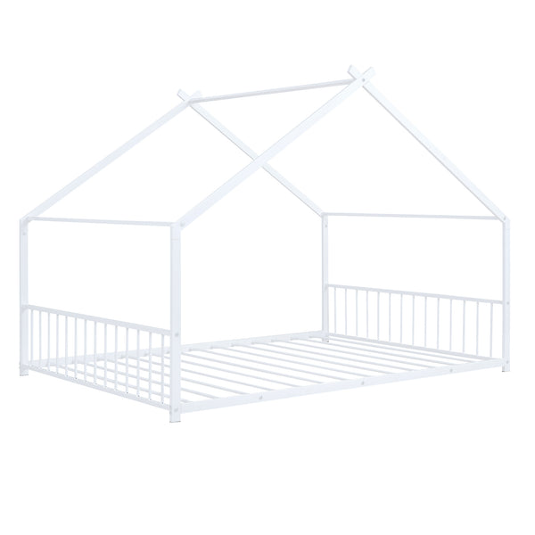 English Elm Full House Bed with Roof Canopy — Sturdy Metal Frame, Semi-Enclosed Play Loft for Kids' Sleep & Play (Full) White MF305893AAK