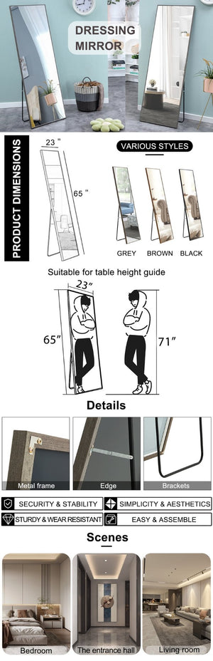 English Elm The Slim Gray Metal Frame Full Length Floor Mirror for Bedroom or Entryway Decor W1151P143478