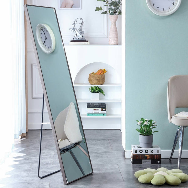 English Elm The Slim Gray Metal Frame Full Length Floor Mirror for Bedroom or Entryway Decor W1151P143478