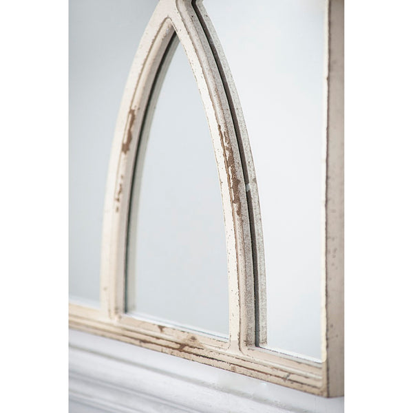 English Elm 16" Rectangular Carved Scrollwork Distressed Wood Wall Mirror Set for Entryway Decor White W2078124317
