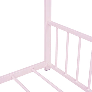 English Elm Full House Bed with Roof Canopy — Sturdy Metal Frame, Semi-Enclosed Play Loft for Kids' Sleep & Play (Full) Pink MF305893AAH