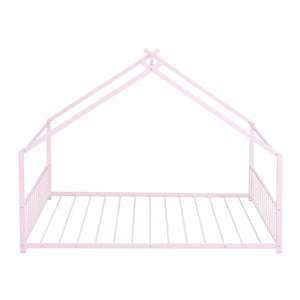 English Elm Full House Bed with Roof Canopy — Sturdy Metal Frame, Semi-Enclosed Play Loft for Kids' Sleep & Play (Full) Pink MF305893AAH
