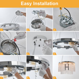 English Elm Modern Crystal Round Chandelier - Luxury 8-Light Stainless Steel & Crystal Fixture for Living Room W1340124206