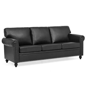 English Elm 3 Seater Roll Arm Pu Leather Sofa with Nail Trim Detail for Traditional Living Rooms Black Pu W680P451466