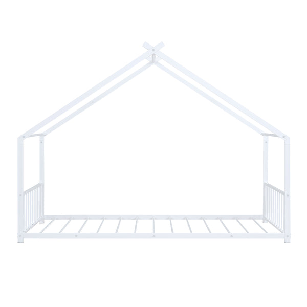 English Elm Twin Metal House Bed with Roof Frame for Kids — Sturdy 350lb Capacity, Playful Semi-Enclosed Design White MF305886AAK