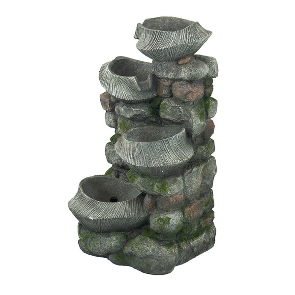 English Elm 19x15x31.5" Four Tier Polyresin Rock Cascading Fountain with Led for Patio Garden W2078124491